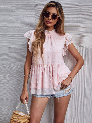 Ruffle Solid Color Shirt Aosig